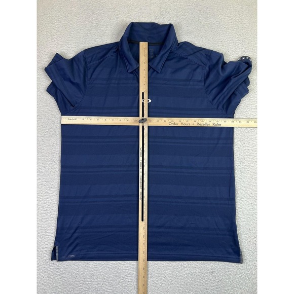 Oakley Polo Shirt Mens XL Navy Blue Stripe Golf Athletic Performance Stretch - Picture 9 of 10